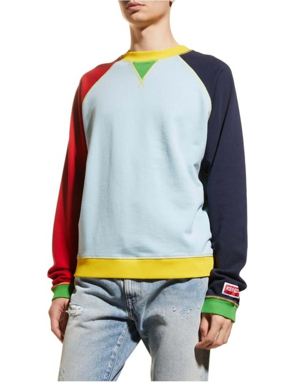 Kenzo Colorblock Crewneck Sweater - Light Blue, Red, Navy, Yellow, Green